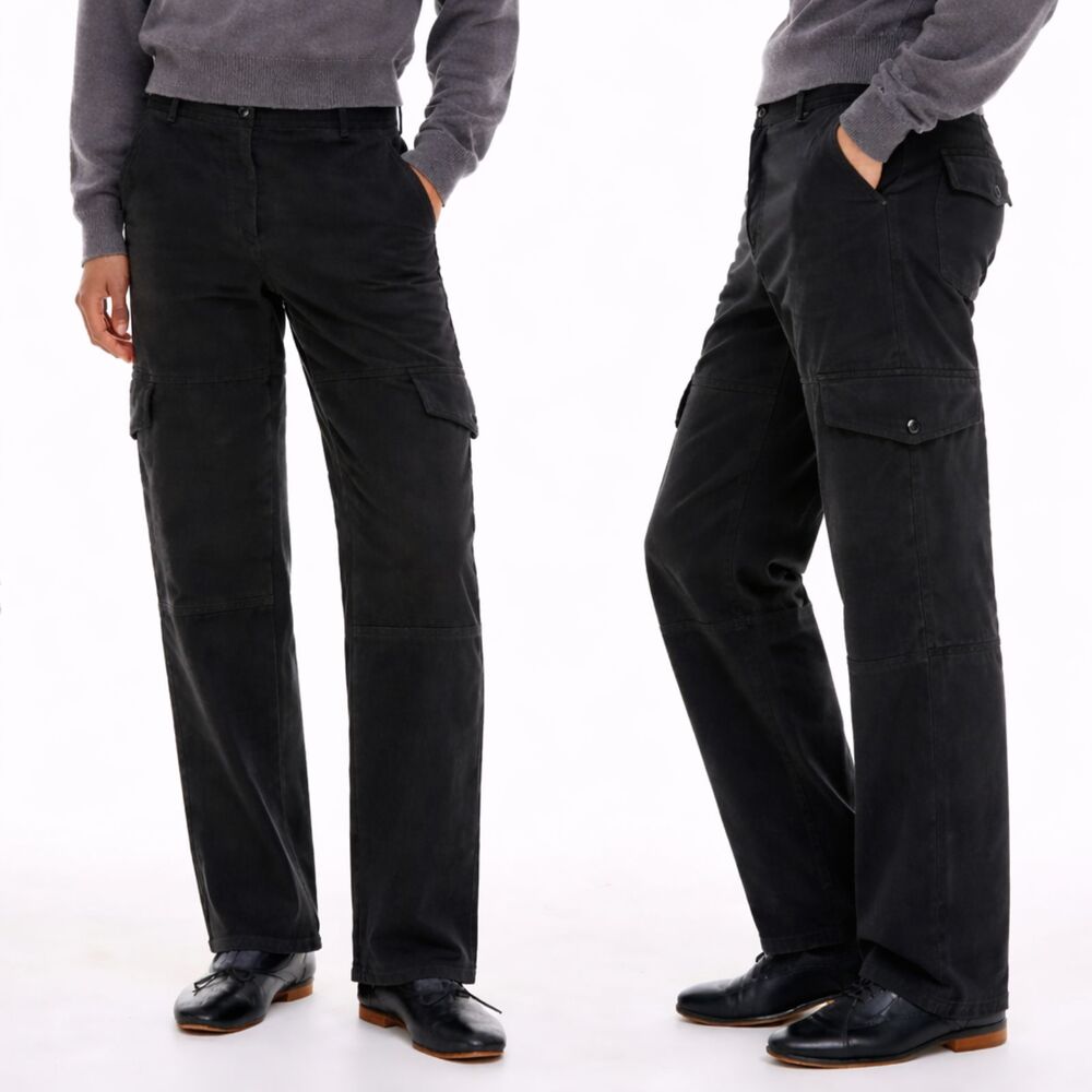 Wilfred Free Cargo Pants Women 6 Washed Black Utility Stretch Twill Straight Leg